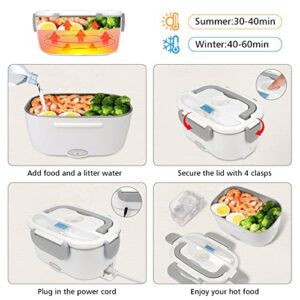 CTSZOOM Heated Lunch Boxes for Adults, 60W Electric Lunch Box Food Heater 3 in 1 for Work Home Truck and Car Leak Proof, 1.5L Removable Stainless Steel Container, 110V/12V/24V Gray