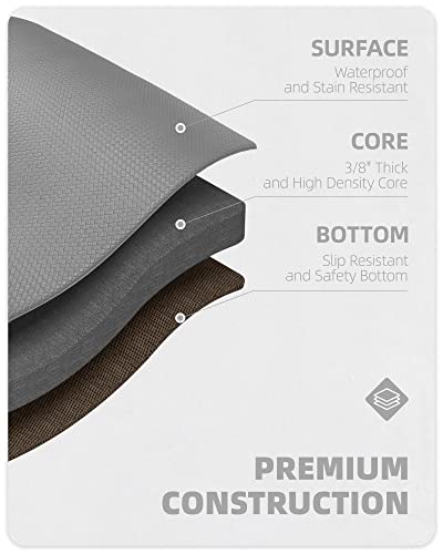 Color G Kitchen Rugs Set 2 Piece Kitchen Runner, Floor Mat, Cushioned Anti Fatigue Non Skid Waterproof Comfort Standing Kitchen Rug, 17"x29"+17"x59", Grey