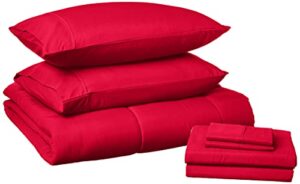 sweet home collection 7 piece comforter set bag solid color all season soft down alternative blanket & luxurious microfiber bed sheets, red, full