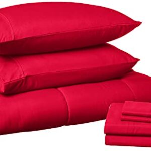 Sweet Home Collection 7 Piece Comforter Set Bag Solid Color All Season Soft Down Alternative Blanket & Luxurious Microfiber Bed Sheets, Red, Full