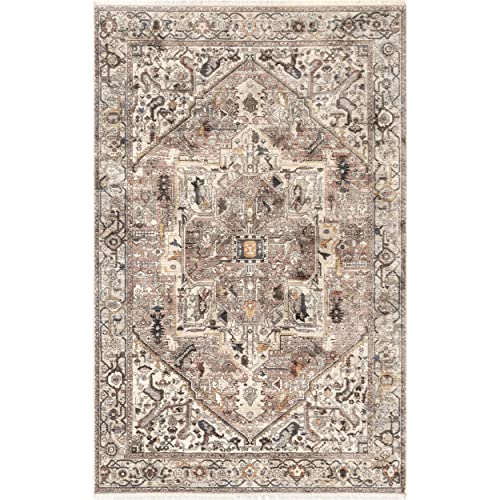 nuLOOM Harriet Vintage Medallion Fringe Accent Rug, 2' x 3', Light Brown