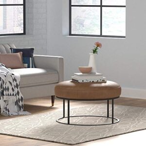 Amazon Brand – Rivet Revere Round Leather Iron-Framed Ottoman, 30.3"W, Cognac