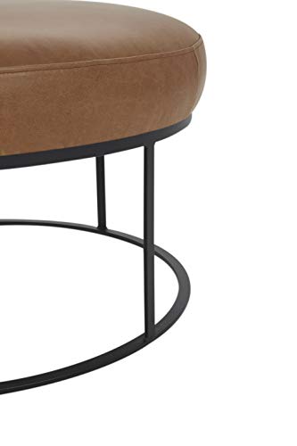 Amazon Brand – Rivet Revere Round Leather Iron-Framed Ottoman, 30.3"W, Cognac