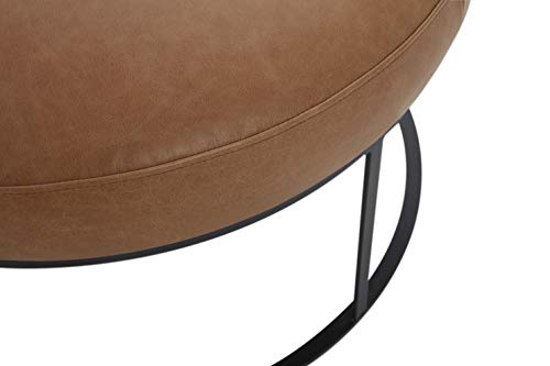 Amazon Brand – Rivet Revere Round Leather Iron-Framed Ottoman, 30.3"W, Cognac