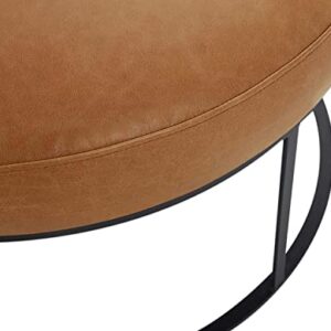 Amazon Brand – Rivet Revere Round Leather Iron-Framed Ottoman, 30.3"W, Cognac