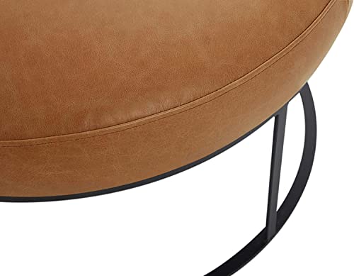 Amazon Brand – Rivet Revere Round Leather Iron-Framed Ottoman, 30.3"W, Cognac