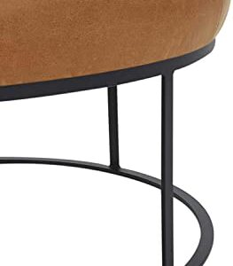 Amazon Brand – Rivet Revere Round Leather Iron-Framed Ottoman, 30.3"W, Cognac