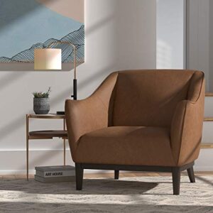 Amazon Brand – Rivet Bayard Contemporary Leather Accent Chair with Curved Armrests, 33.5"W, Cognac