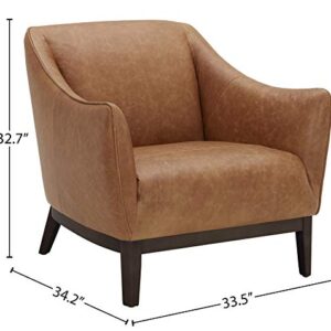 Amazon Brand – Rivet Bayard Contemporary Leather Accent Chair with Curved Armrests, 33.5"W, Cognac