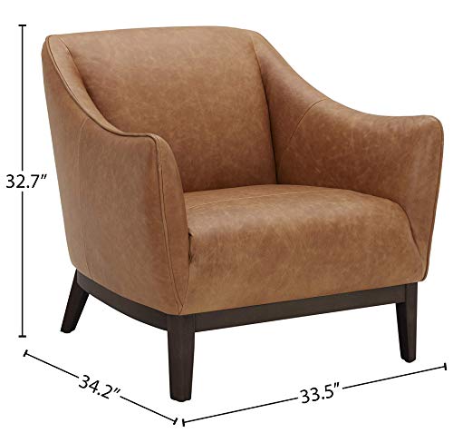 Amazon Brand – Rivet Bayard Contemporary Leather Accent Chair with Curved Armrests, 33.5"W, Cognac