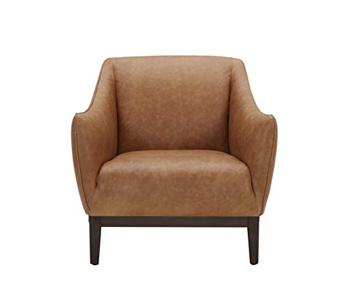 Amazon Brand – Rivet Bayard Contemporary Leather Accent Chair with Curved Armrests, 33.5"W, Cognac