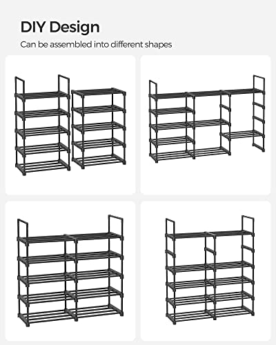 SONGMICS Shoe Rack, 10 Tier Shoe Organizer, Metal Shoe Storage Shelf for 20 Pairs of Shoes, Easy to Assemble, Entryway, Black ULSA25BK