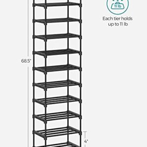 SONGMICS Shoe Rack, 10 Tier Shoe Organizer, Metal Shoe Storage Shelf for 20 Pairs of Shoes, Easy to Assemble, Entryway, Black ULSA25BK