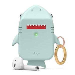 elago shark airpods case cover compatible with apple airpods case - cute 3d design airpods case cover with keychain for apple airpods 2, 1 (baby mint)
