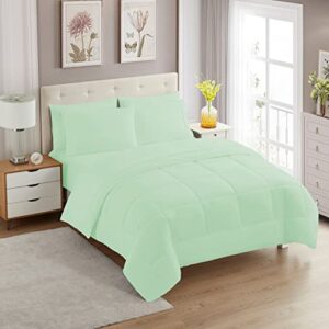 sweet home collection 7 piece comforter set bag solid color all season soft down alternative blanket & luxurious microfiber bed sheets, mint, twin