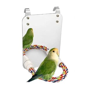 hamiledyi 7 inch bird mirror with rope perch,parakeet cage mirror parrot swing toys for greys cockatoo cockatiel conure lovebirds canaries