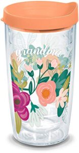 tervis mint grandma floral insulated plastic tumbler with wrap and or9 lid, 16oz, clear