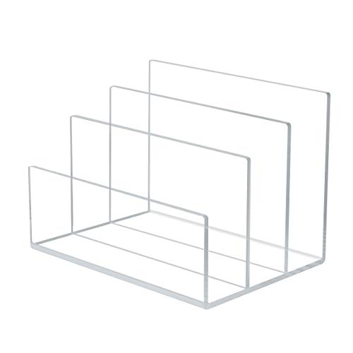 NIUBEE Acrylic File Holder, 3 Sections Clear Office Desk File Sorter, 9-Inch Wide x 6.5-Inch Deep x 6.5-Inch High.