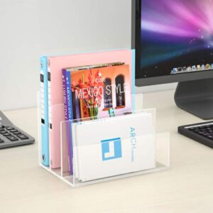 NIUBEE Acrylic File Holder, 3 Sections Clear Office Desk File Sorter, 9-Inch Wide x 6.5-Inch Deep x 6.5-Inch High.