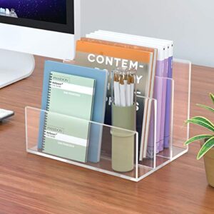 NIUBEE Acrylic File Holder, 3 Sections Clear Office Desk File Sorter, 9-Inch Wide x 6.5-Inch Deep x 6.5-Inch High.