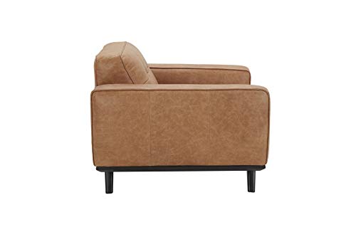 Amazon Brand – Rivet Bigelow Modern Oversized Leather Accent Chair with Wood Base, 44.1"W, Cognac / Espresso
