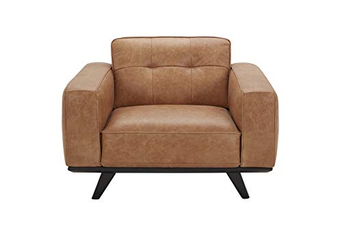 Amazon Brand – Rivet Bigelow Modern Oversized Leather Accent Chair with Wood Base, 44.1"W, Cognac / Espresso