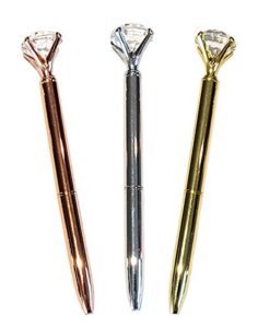 diamond pens (3pcs/lot) assorted metallic gold large crystal rhinestones ballpoint pens cute stationary writing utensils (metal (gold, silver, rose gold))