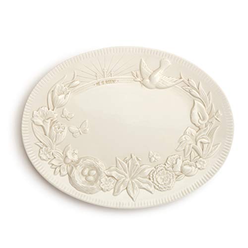 Spring He Is Risen Glossy White 17 x 13 Ceramic Earthenware Easter Platter