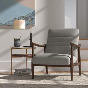 Amazon Brand – Rivet Spear Mid-Century Modern Channel Tufted Accent Chair with Wood Arms, 29.1"W, Ivory-Grey