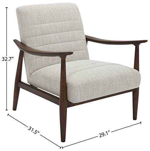 Amazon Brand – Rivet Spear Mid-Century Modern Channel Tufted Accent Chair with Wood Arms, 29.1"W, Ivory-Grey