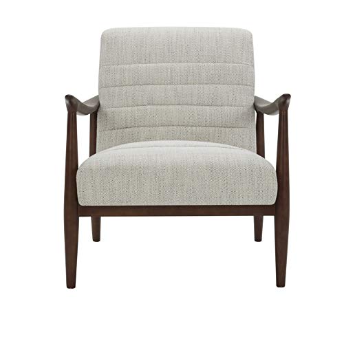 Amazon Brand – Rivet Spear Mid-Century Modern Channel Tufted Accent Chair with Wood Arms, 29.1"W, Ivory-Grey