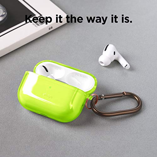 elago Compatible with AirPods Pro Case Clear - High Rating, TPU Transparent Shockproof, Protective Case Cover with Keychain, Gel Tape Included, Wireless Charging [Neon Yellow]