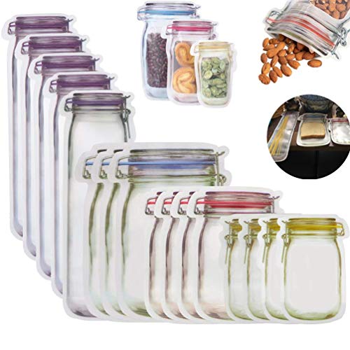 TUANTUAN 70 Pcs Cute Jar Zipper Bags Snack Sandwich Ziplock Bags Reusable Airtight Seal Storage Bags Leakproof Food Saver Bags for Travel Camping Picnic