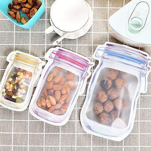 TUANTUAN 70 Pcs Cute Jar Zipper Bags Snack Sandwich Ziplock Bags Reusable Airtight Seal Storage Bags Leakproof Food Saver Bags for Travel Camping Picnic