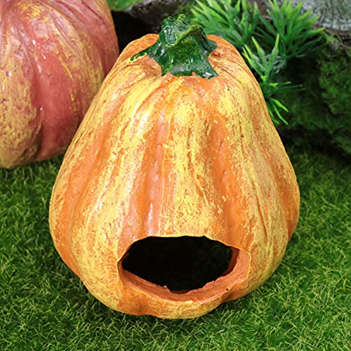 Balacoo Aquarium Resin Ornament Pumpkin Design Fish Tank Hide Hut Underwater Landscape Decorations Hideaway for Betta, Small Lizards, Turtles, Reptiles, Amphibians (Thin Pumpkin)