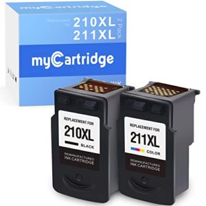 210xl 211xl mycartridge 210 211 remanufactured ink cartridge (black tri-color, 2 pack) use for pixma mp490 mp495 mp250 printer