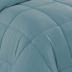 Sweet Home Collection 7 Piece Comforter Set Bag Solid Color All Season Soft Down Alternative Blanket & Luxurious Microfiber Bed Sheets, Misty Blue, Queen