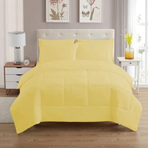 sweet home collection 7 piece comforter set bag solid color all season soft down alternative blanket & luxurious microfiber bed sheets, yellow, full
