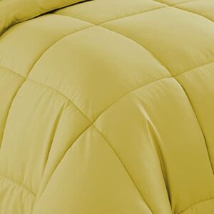 Sweet Home Collection 7 Piece Comforter Set Bag Solid Color All Season Soft Down Alternative Blanket & Luxurious Microfiber Bed Sheets, Yellow, Full