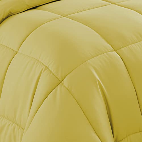 Sweet Home Collection 7 Piece Comforter Set Bag Solid Color All Season Soft Down Alternative Blanket & Luxurious Microfiber Bed Sheets, Yellow, Full