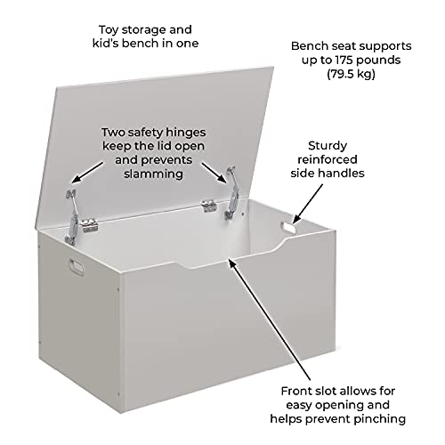 Badger Basket Flat Top Toy Box and Storage Bench for Kids, Playroom Storage, White