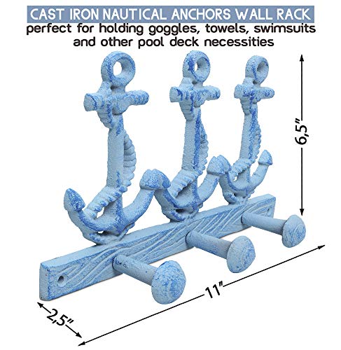 Basic Fundamentals Cast Iron Nautical Anchors Wall Rack with 3 Hooks