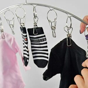 Home-X 2Pcs Drip-Dry Stainless Steel Clothes Drying Hanger, Laundry Clothesline, 8 Built-in Clothespins, Heavy-Duty Clothes Hangers, Dry Socks Towels Bras Baby Clothes, Gloves-16”x4”