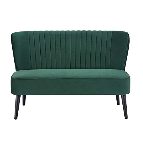 GIA Furniture Home Series Mid-Century Modern Armless Velvet Loveseat with Stripe Back, Love Seat, Green