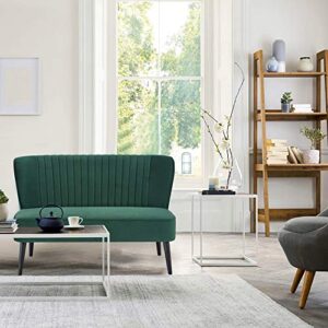 GIA Furniture Home Series Mid-Century Modern Armless Velvet Loveseat with Stripe Back, Love Seat, Green