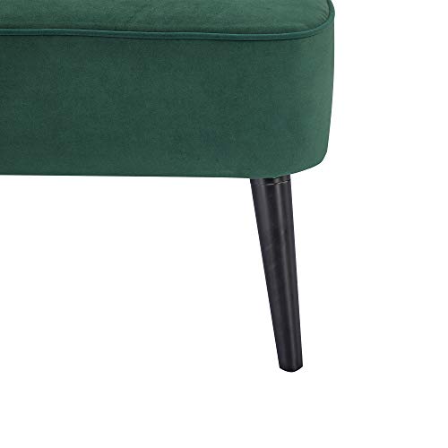 GIA Furniture Home Series Mid-Century Modern Armless Velvet Loveseat with Stripe Back, Love Seat, Green