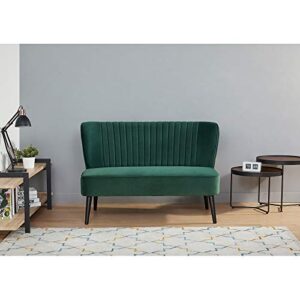 GIA Furniture Home Series Mid-Century Modern Armless Velvet Loveseat with Stripe Back, Love Seat, Green