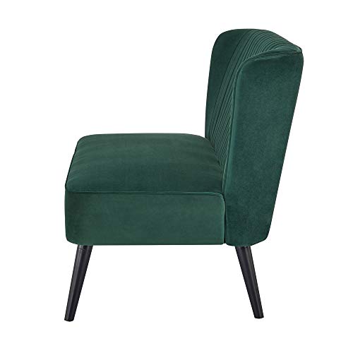 GIA Furniture Home Series Mid-Century Modern Armless Velvet Loveseat with Stripe Back, Love Seat, Green