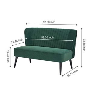 GIA Furniture Home Series Mid-Century Modern Armless Velvet Loveseat with Stripe Back, Love Seat, Green