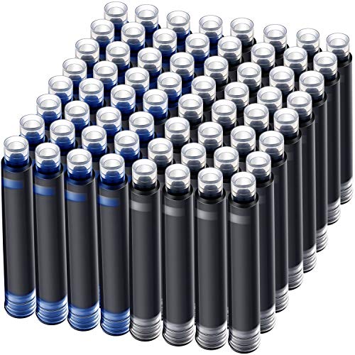 100 Pieces Blue Black Pen Ink Cartridge Fountain Pen Cartridges Refillable Fountain Pen Cartridge, 3.4 mm Bore Diameter